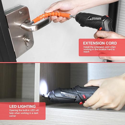 Cordless Electric Screwdriver Kit – 47 Piece Set, LED Light & Dual Position Handle Cordless Electric Screwdriver Kit – 47 Piece Set, LED Light & Dual Position Handle